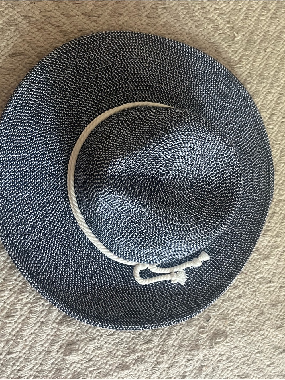 Women's Navy Straw Sun Hat with White Rope Accent